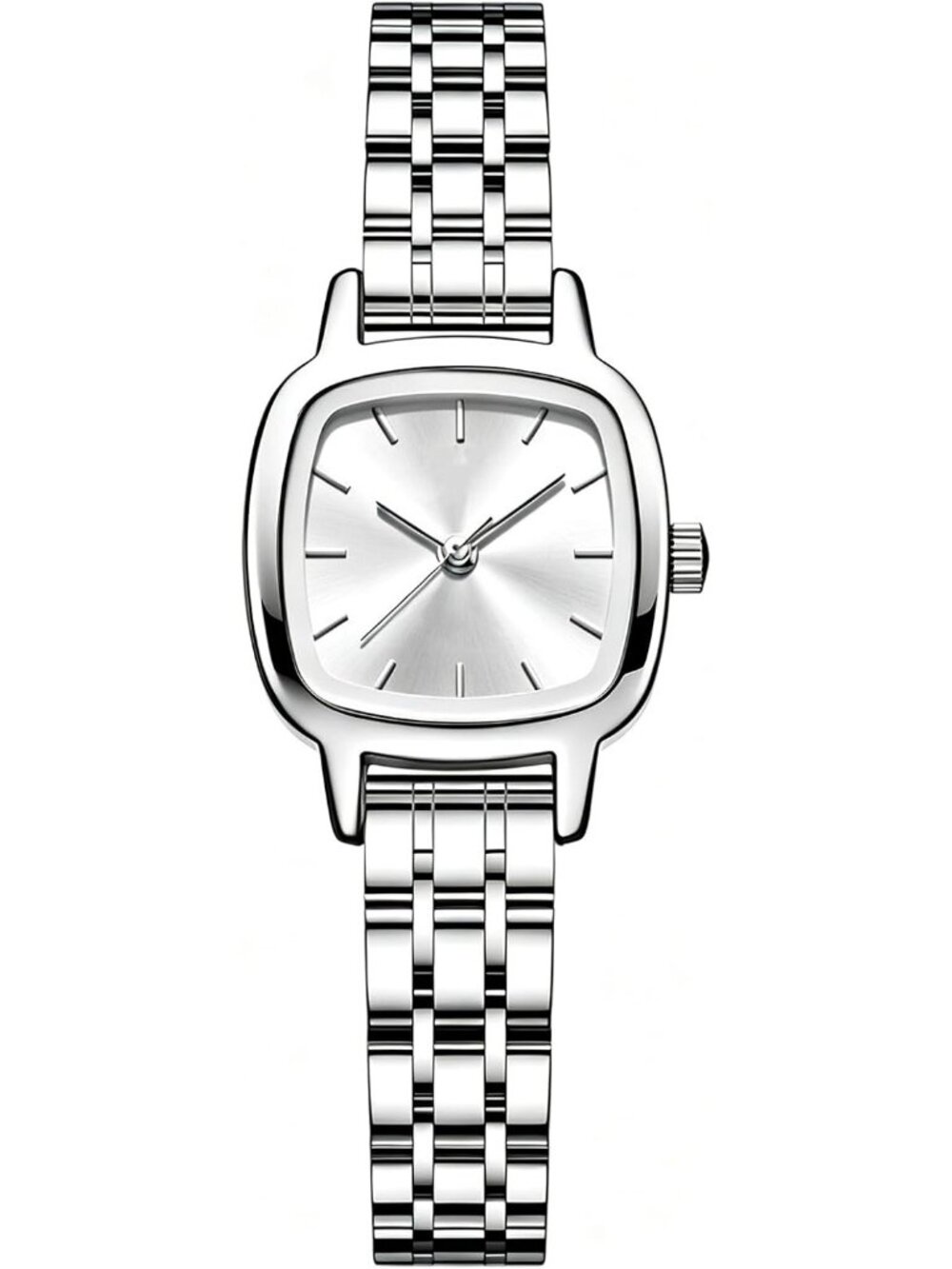 Women's Silver White Steel Strap Casual Fashion Simple Square Quartz Wrist Watch